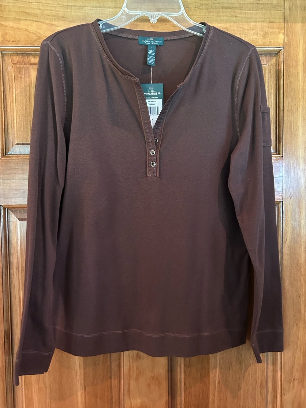Lauren Jeans Company Women's Long-Sleeve Henley in Dark Brown
